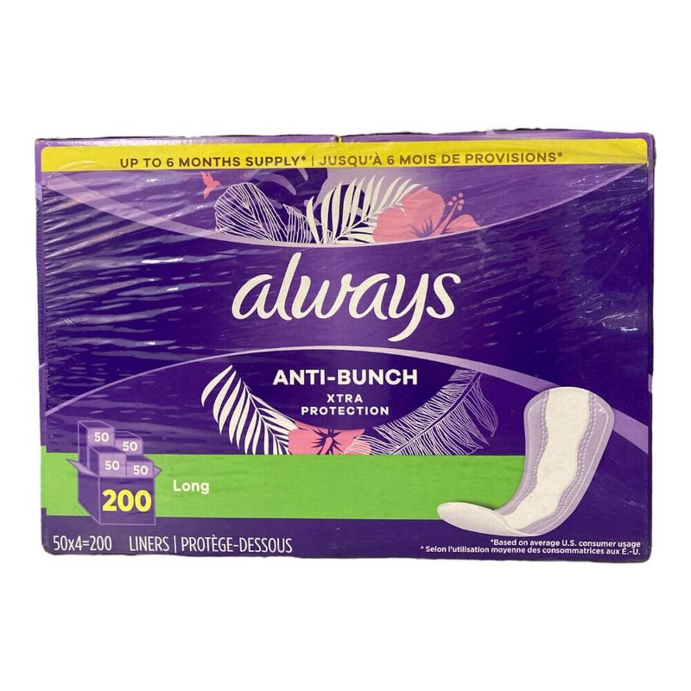 Always Anti-Bunch Xtra Protection Liners, Long 200 Count